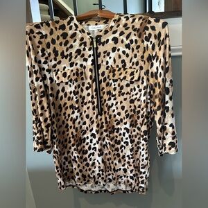 Calvin Klein Women's Animal Print Blouse - Black and Brown